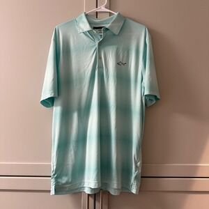 Greg Norman Play Dry Mens XL Polo Shirt Light Blue Micro Check Golf Shark Logo